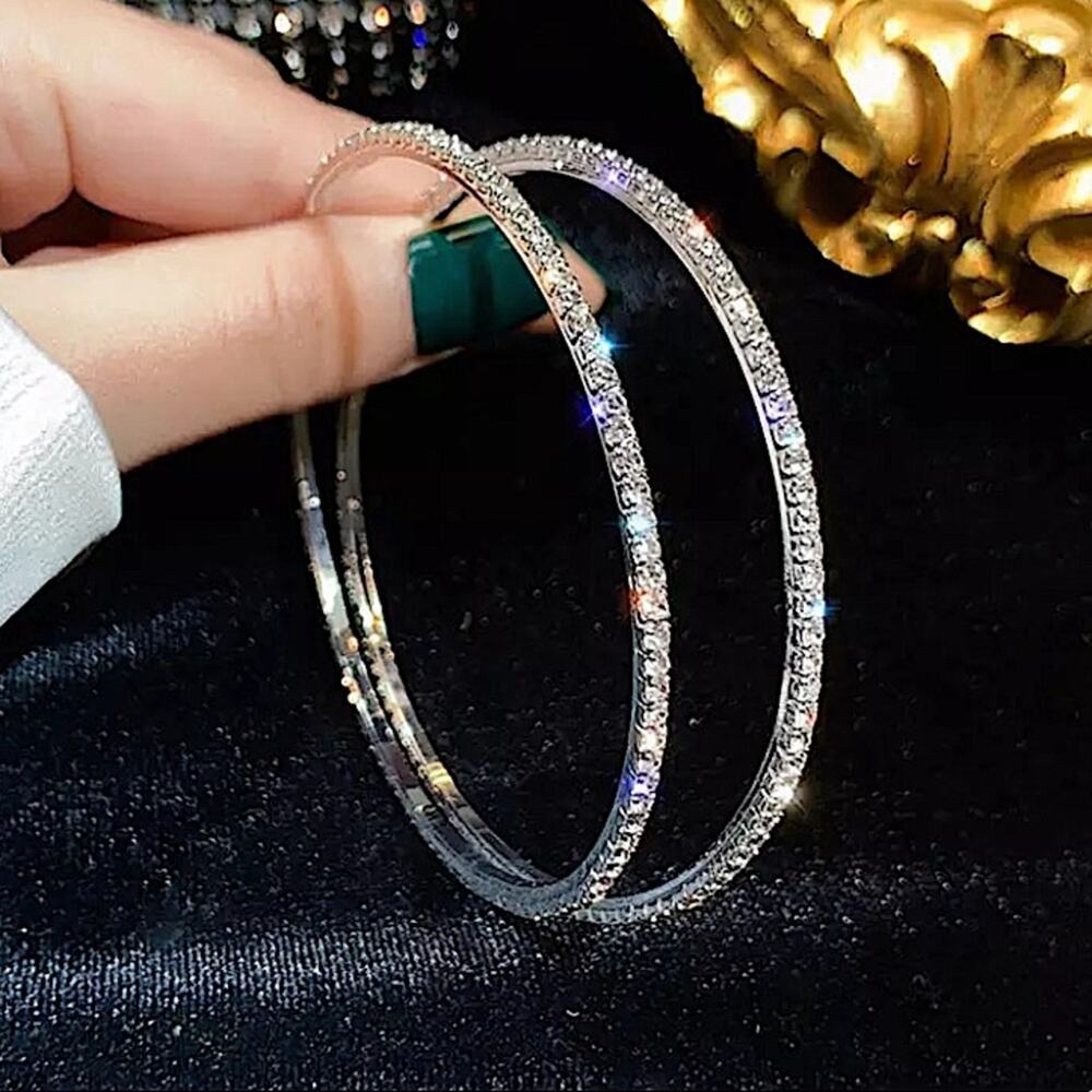 SILVER RHINESTONE HOOP EARRINGS